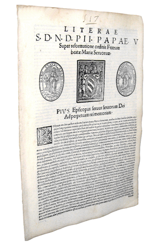 Lettera di Pio V sulla riforma dellOrdine dei Servi di Maria - Roma, Blado 1570