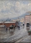 Attilio Pratella - Via Marina a Napoli - fine Ottocento/inizi Novecento (olio su tavoletta lingea)