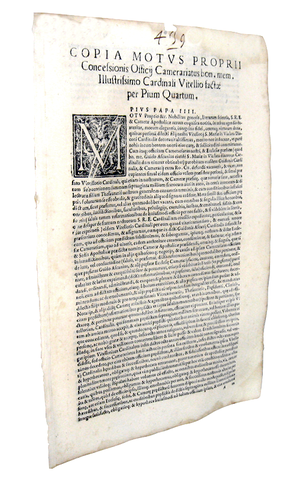 Moto proprio Pio IV di conferimento dell'ufficio di camerariato al cardinale Vitelli -  Blado 1566