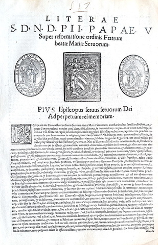 Lettera di Pio V sulla riforma dellOrdine dei Servi di Maria - Roma, Blado 1570