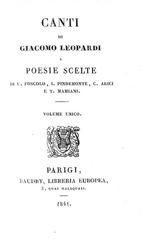 Un grande classico ottocentesco: Giacomo Leopardi - Canti - Parigi 1841 (bellissima legatura coeva)