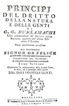 Il diritto naturale nel Settecento: Burlamaqui - Principj del dritto della natura e delle genti 1780