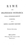 Le Rime di Petrarca con l'interpretazione di Giacomo Leopardi - Milano 1826 (rara prima edizione)