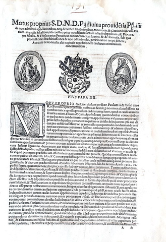 Moto proprio di Pio IV sulle cause fiscali e criminali - Roma, Blado 1565