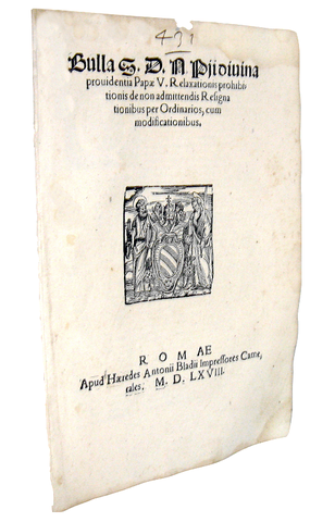 Bolla di Pio V sulle prerogative degli ecclesiastici - Roma, Blado 1568