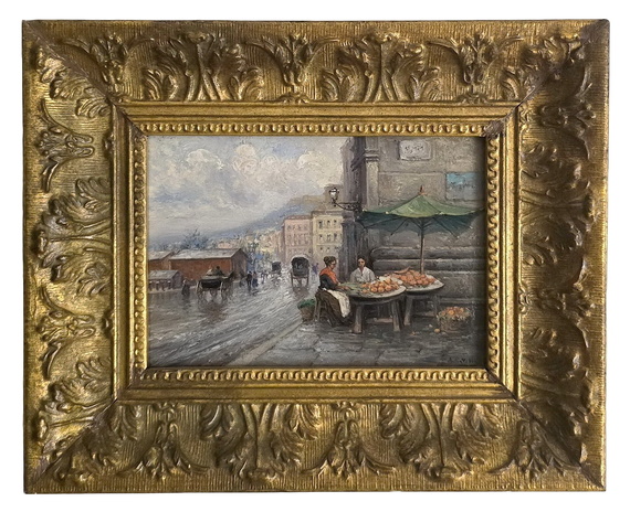 Attilio Pratella - Via Marina a Napoli - fine Ottocento/inizi Novecento (olio su tavoletta lingea)