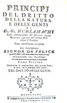 Diritto naturale nel Settecento: Burlamaqui - Principj del dritto della natura e delle genti - 1780