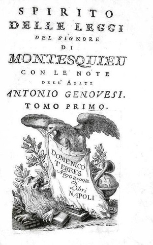 Un simbolo dell'Illuminismo: Montesquieu -  Lo spirito delle leggi 1777 (prima edizione italiana)