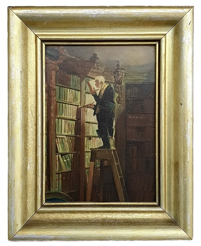 Carlo Spitzweg (after) - Der Bcherwurm (Il topo da biblioteca) - fine XIX secolo (olio su tavola)