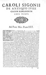 Storia del diritto italico: Carlo Sigonio - De antiquo iure - Bologna 1574 (raccolta di 5 trattati)