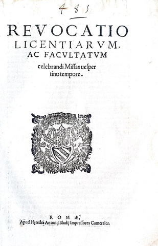 Bolla di Pio V che disciplina la messa durante i Vespri - Roma, Blado 1567