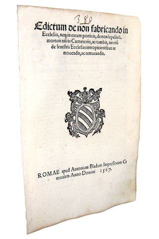 Editto di Pio sulla disciplina dell'edilizia funeraria e cimiteriale a Roma - Blado 1567