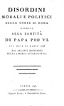 Girolamo Spanzotti - Disordini morali e politici della corte di Roma - 1798 (rara prima edizione)