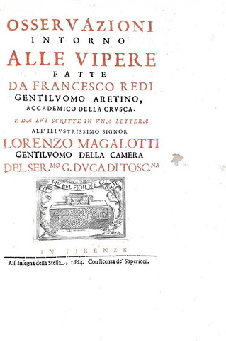 Francesco Redi - Osservazioni intorno alle vipere - 1664 (prima edizione nella variante pi rara)