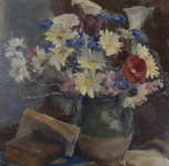 Paul Garin - Libri con vaso di fiori. Composizione - 1941 (olio su tavola lignea)