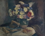 Paul Garin - Libri con vaso di fiori. Composizione - 1941 (olio su tavola)