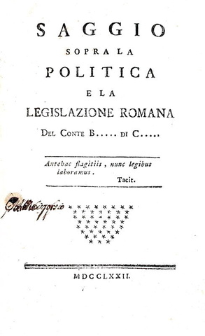 Illuminismo: Botton - Saggio sopra la politica e la legislazione romana - 1772 (rara prima edizione)