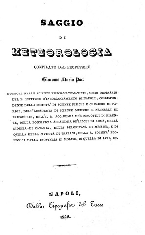 Giacomo Maria Paci - Saggio di meteorologia - Napoli 1842 (con 13 tavole - bella legatura coeva)