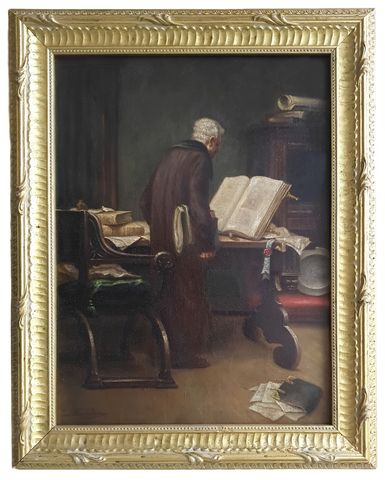Jan Haverkamp (attribuzione incerta) - Monaco in biblioteca - 1890/1905 ca. (olio su tela)