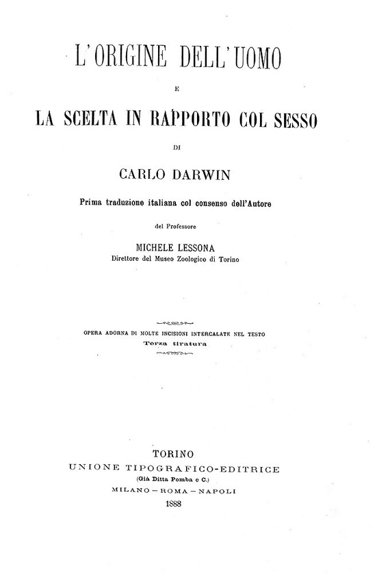 Charles Darwin - Lorigine dell'uomo e la scelta in rapporto col sesso - Torino 1888 (con 76 figure)