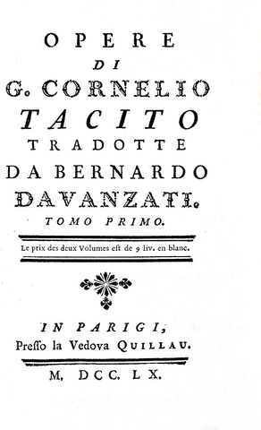 Tacito - Opere (Annali, Storie, Germania, Vita di Agricola) - Parigi 1760 (bella legatura coeva)