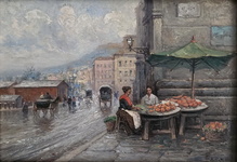 Attilio Pratella - Via Marina a Napoli - fine Ottocento/inizi Novecento (olio su tavoletta lingea)