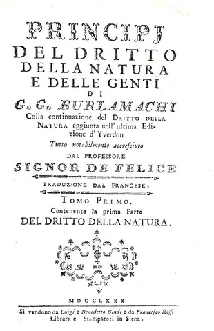 Il diritto naturale nel Settecento: Burlamaqui - Principj del dritto della natura e delle genti 1780