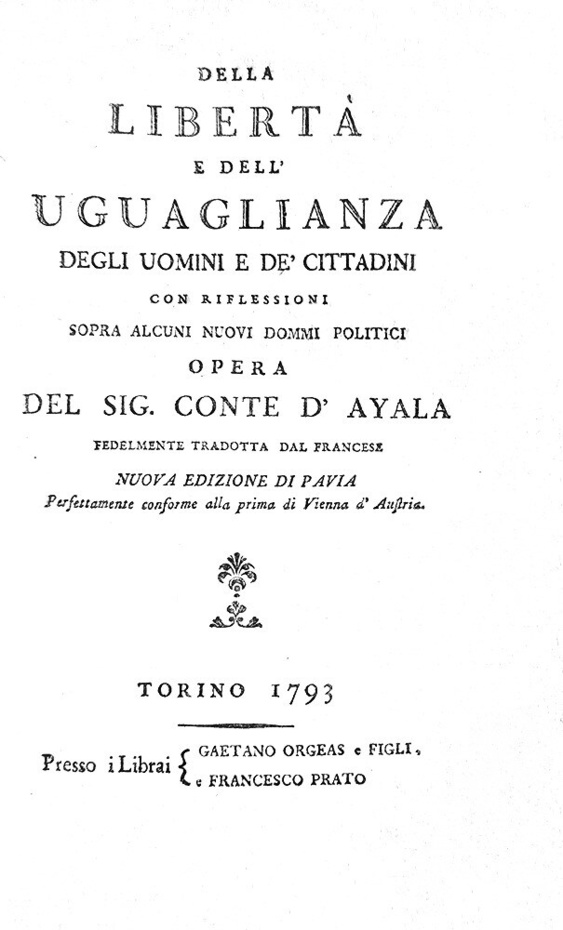 Sebastiano d'Ayala - Della libert e dell'uguaglianza degli uomini e de' cittadini - Torino 1793