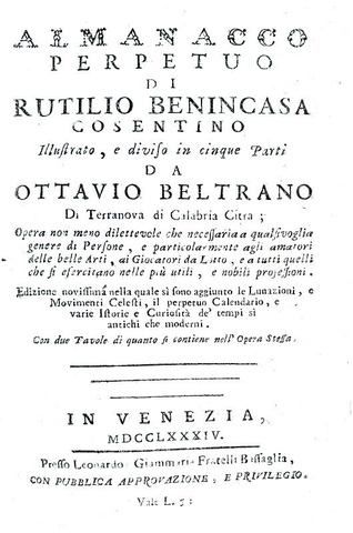 Un classico di astrologia: Rutilio Benincasa - Almanacco perpetuo - 1784 (con decine di xilografie)