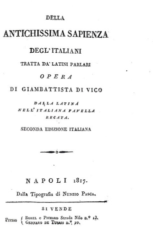 Giambattista Vico - Della antichissima sapienza degl'italiani - Napoli 1817 (rara seconda edizione)