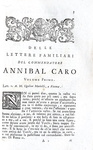 Un celebre epistolario cinquecentesco: Annibal Caro - Delle lettere familiari - Venezia 1756