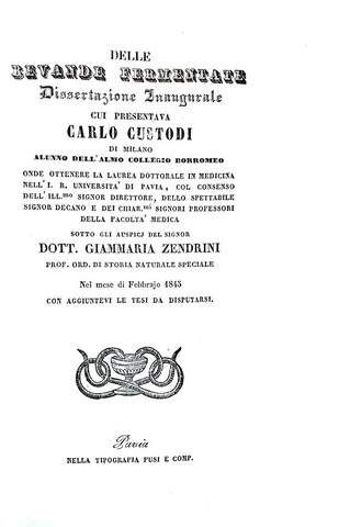 Vino e birra nell'Ottocento: Carlo Custodi - Le bevande fermentate - 1845 (rarissima prima edizione)