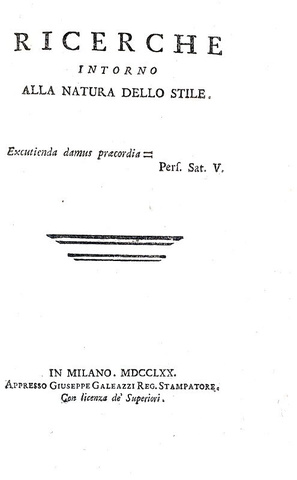 Cesare Beccaria - Ricerche intorno alla natura dello stile - Milano 1770 (rara prima edizione)