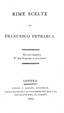 Francesco Petrarca - Rime scelte - Londra, presso T. Becket, 1801 (edizione rara)