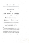 Paolo Sarpi - Ricordi intorno il modo di regolare il governo della Republica - 1767 (prima edizione)