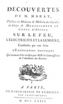 Jean Paul Marat - Decouvertes sur feu, electricite', lumiere - 1779/80 (due rare prima edizone)