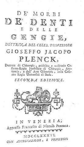 Joseph Jacob von Plenck - De' morbi de' denti e delle gengie - Venezia 1786 (raro e ricercato)