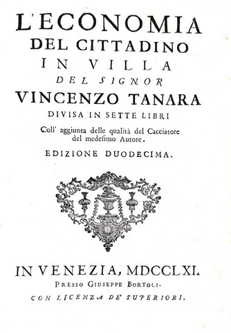 Agricoltura, enologia e gastronomia nel Seicento: Tanara - L'economia del cittadino in villa - 1761