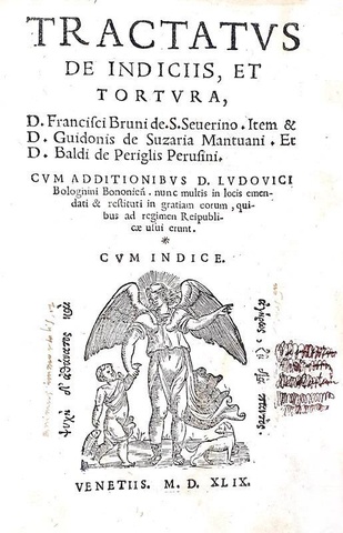 Tortura e inquisizione: Guido da Suzzara, Baldo et alii - Tractatus de indiciis et tortura - 1549