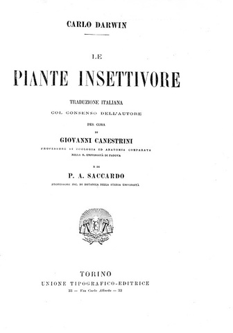 Charles Darwin - Le piante insettivore - Torino, Utet 1878 (prima edizione italiana)