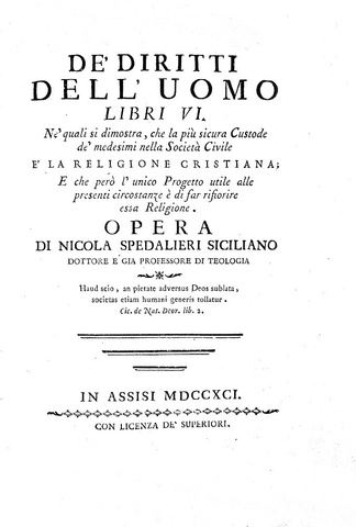 Illuminismo e Rivoluzione francese: Nicola Spedalieri - Dei diritti dell'uomo 1791 (prima edizione)