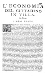 Agricoltura, enologia e gastronomia nel Seicento: Tanara - L'economia del cittadino in villa - 1761