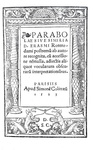 Erasmo da Rotterdam - Parabolae sive Similia - Paris 1523 (rarissima terza edizione, legatura coeva)