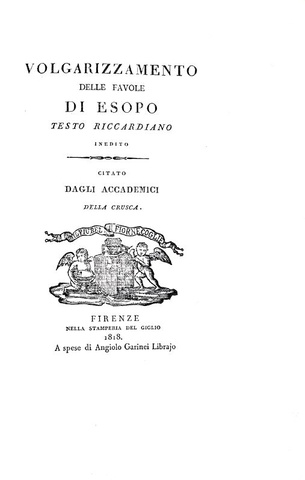 Esopo - Volgarizzamento delle favole - Firenze 1818 (tiratura speciale su carta pesante distinta)