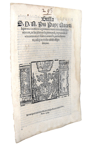 Bolla di papa Pio IV che disciplina le successioni - Roma, Blado 1564