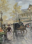 Carlo Brancaccio - Un boulevard a Parigi con le sue edicole - fine del XIX secolo (olio su tavola)