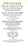 Diritto naturale nel Settecento: Burlamaqui - Principj del dritto della natura e delle genti - 1780