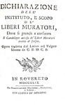 Storia della massoneria: Dichiarazione dell'instituto de' Liberi Muratori - 1749 (prima edizione)