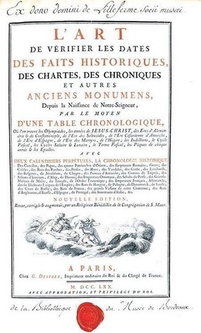L'arte di verificare le date: L'art de verifier les dates des faits historiques - A Paris 1770