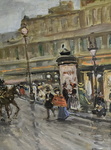 Carlo Brancaccio - Un boulevard a Parigi con le sue edicole - fine del XIX secolo (olio su tavola)